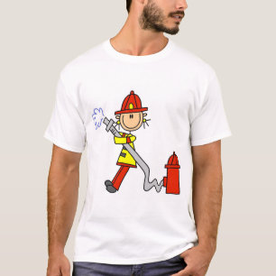 Stick figurbrandmannen med vattnar med slang tee