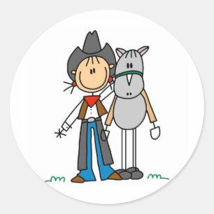 Stick figurCowgirl med hästklistermärkear Runt Klistermärke