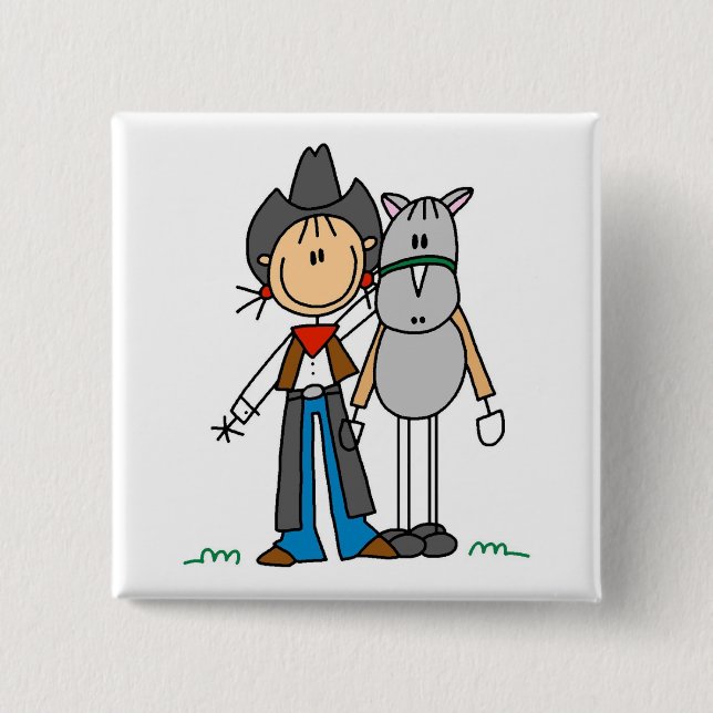 Stick figurCowgirl med hästTshirts Knapp (Framsida)