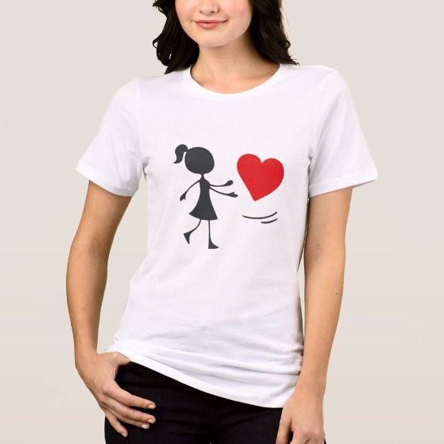 Stick Figure Girl Catching Heart Graphic Tee (Framsida)