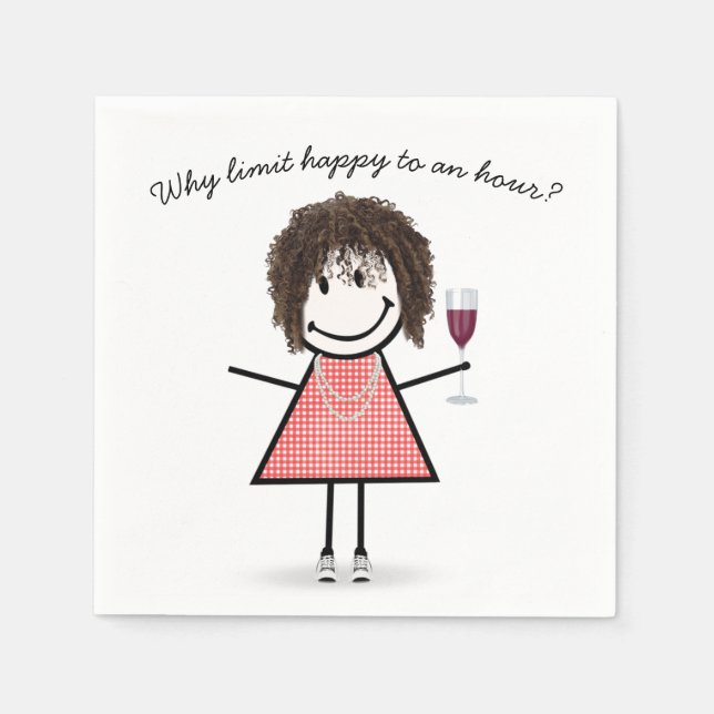 Stick Figure Girl With Wine Glass and Quote Pappersservett (Framsidan)