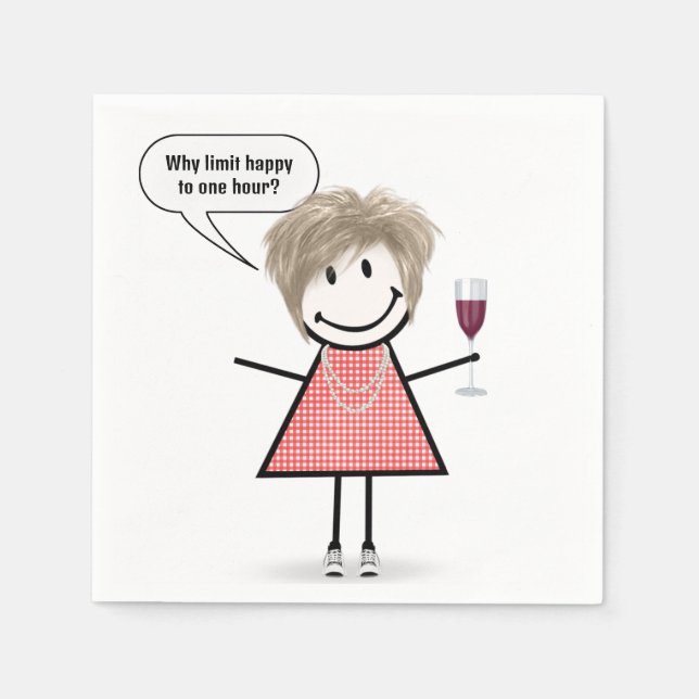 Stick Figure Girl With Wine Glass Pappersservett (Framsidan)