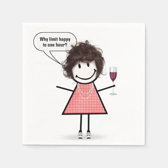 Stick Figure Girl With Wine Glass Pappersservett (Framsidan)