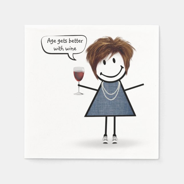 Stick Figure Party Girl with Red Wine  Pappersservett (Framsidan)