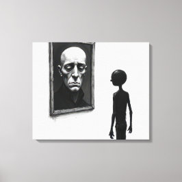 Stick Figure Staring at a Bald Man Portrait Canvastryck