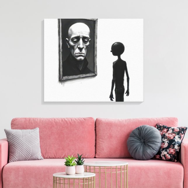 Stick Figure Staring at a Bald Man Portrait Canvastryck (Insitu (Vardagsrum))