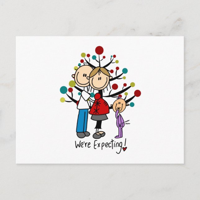 Stick figurer Expectant Parents Girl Vykort (Framsida)