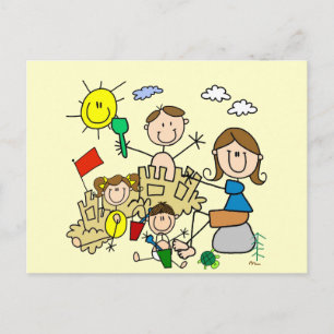 Stick figurer Family Beach-Roligt Vykort
