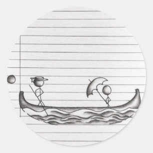 Stick figurer på en Gondola Boat Runt Klistermärke