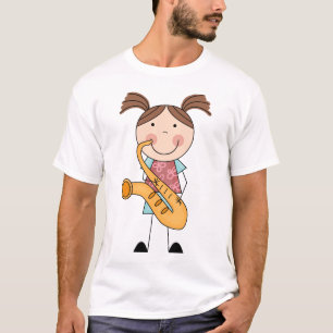 Stick figurflicka med saxofonen tee shirt