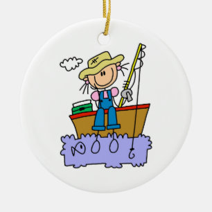 Stick figurflickafiske julgransprydnad keramik