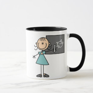 Stick figurflickan på krita stiger ombord muggen mugg