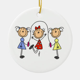 Stick figurflickor som hoppar repet julgransprydnad keramik
