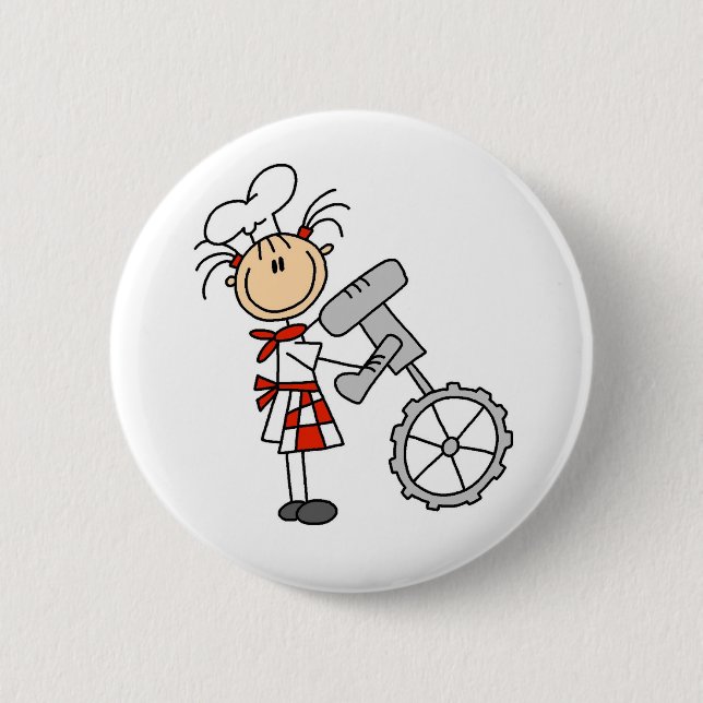 Stick figurkocken som använder blandaren, knäppas knapp (Framsida)