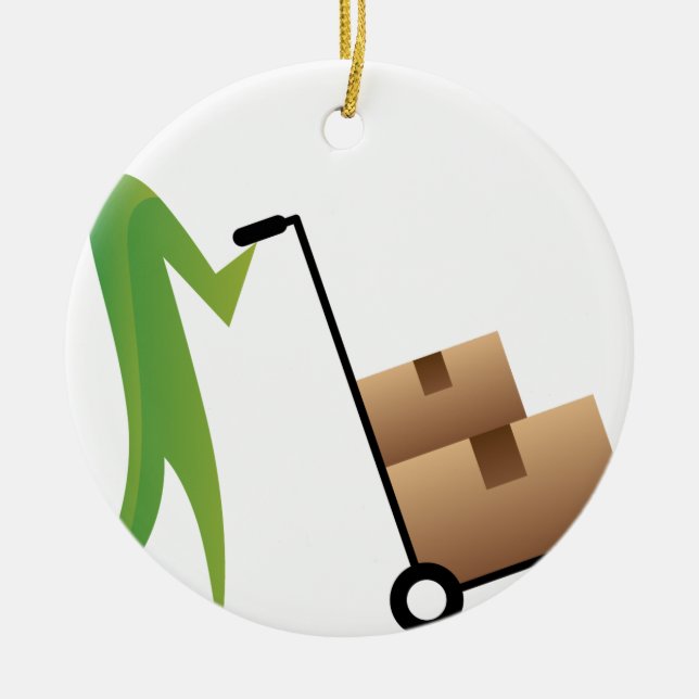 Stick figurmanflyttan boxas Handtruck Julgransprydnad Keramik (Framsidan)