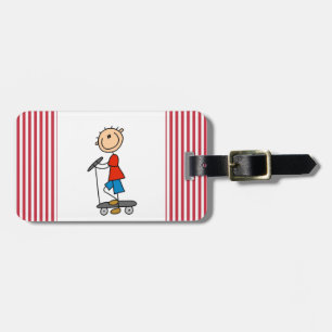 Stick figurpojke på sparkcykeln bagagebricka
