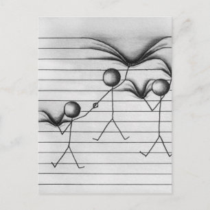 Stick figurteckning av att hänga på linjer vykort