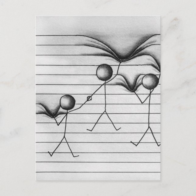 Stick figurteckning av att hänga på linjer vykort (Framsida)