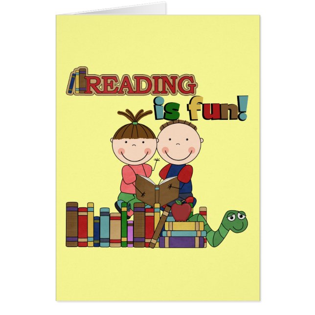 Stick figurungeläsning är rolig hälsningskort (Framsidan)