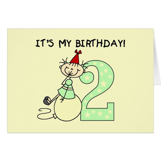 Stick Girl 2nd Birthday Tshirts och Gifts Hälsningskort (Framsidan Horizontal)