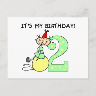 Stick Girl 2nd Birthday Tshirts och Gifts Vykort