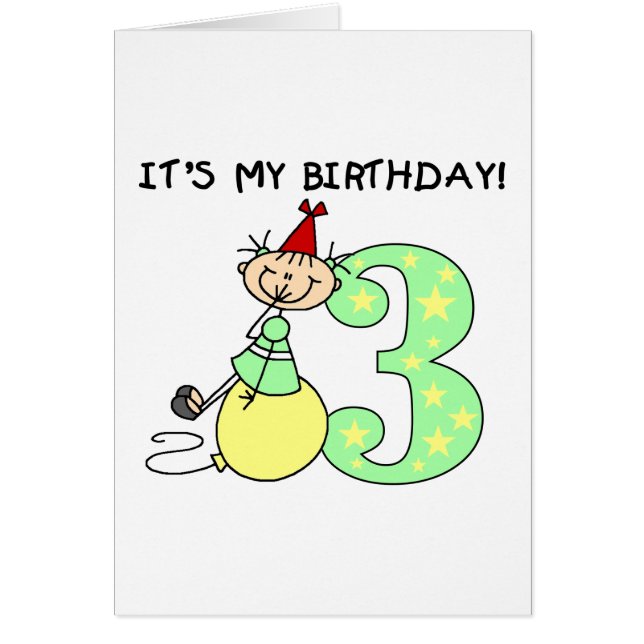 Stick Girl 3 rd Birthday Tshirts and Gifts Hälsningskort (Framsidan)