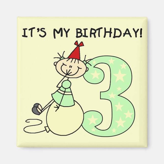 Stick Girl 3 rd Birthday Tshirts and Gifts Magnet (Framsidan)