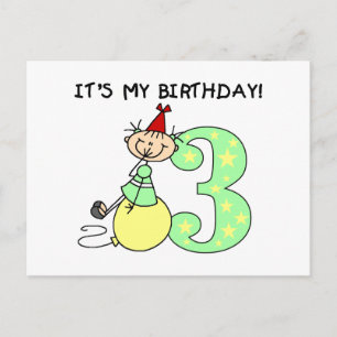 Stick Girl 3 rd Birthday Tshirts and Gifts Vykort