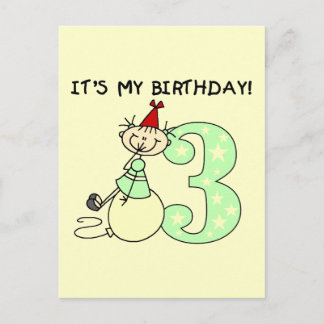 Stick Girl 3 rd Birthday Tshirts and Gifts Vykort