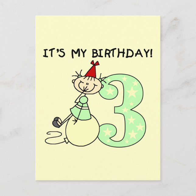 Stick Girl 3 rd Birthday Tshirts and Gifts Vykort (Framsida)