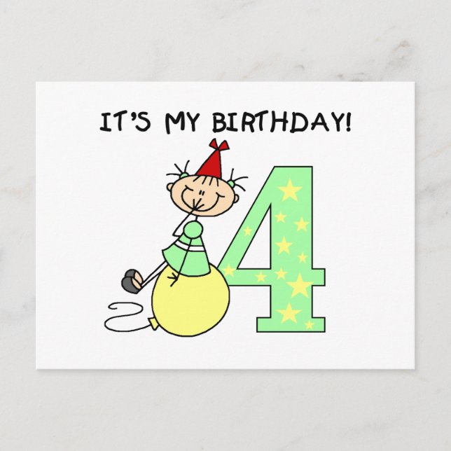 Stick Girl 4e födelsedagen Tshirts och Gifts Vykort (Framsida)