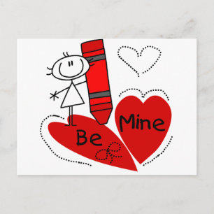Stick Girl Be Mine Valentine Helg Vykort