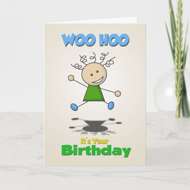 Stick Girl Birthday Card Kort (Framsida)