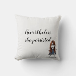Stick Girl in Denim Dress with Quote Kudde