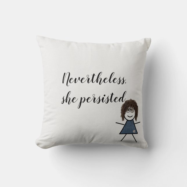 Stick Girl in Denim Dress with Quote Kudde (Framsida)
