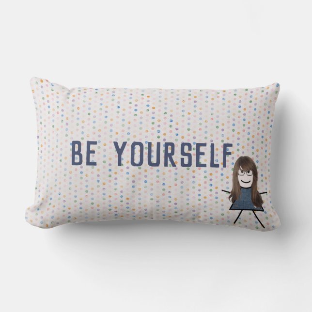 Stick Girl in Denim Dress with Quote Lumbarkudde (Framsida)