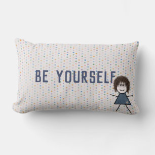 Stick Girl in Denim Dress with Quote Lumbarkudde