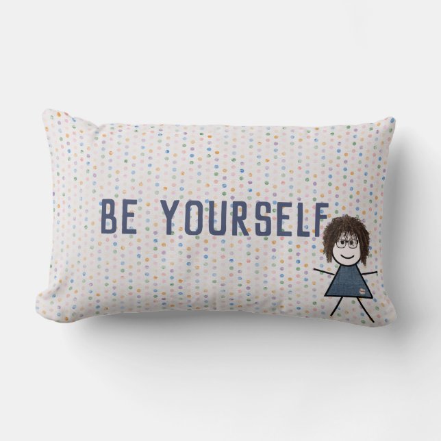 Stick Girl in Denim Dress with Quote Lumbarkudde (Framsida)