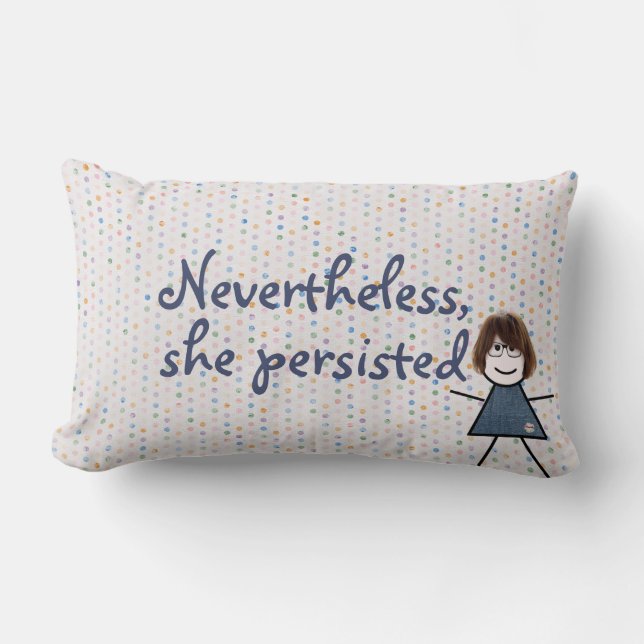 Stick Girl in Denim Dress with Quote Lumbarkudde (Framsida)