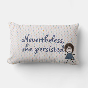 Stick Girl in Denim Dress with Quote Lumbarkudde