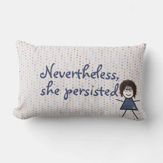Stick Girl in Denim Dress with Quote Lumbarkudde (Framsida)