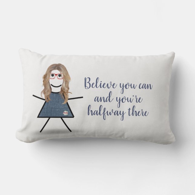 Stick Girl in Denim Dress with Quote Lumbarkudde (Framsida)