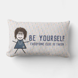 Stick Girl in Denim Dress with Quote Lumbarkudde