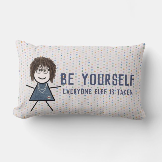 Stick Girl in Denim Dress with Quote Lumbarkudde (Framsida)