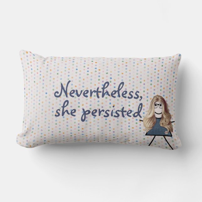 Stick Girl in Denim Dress with Quote Lumbarkudde (Framsida)