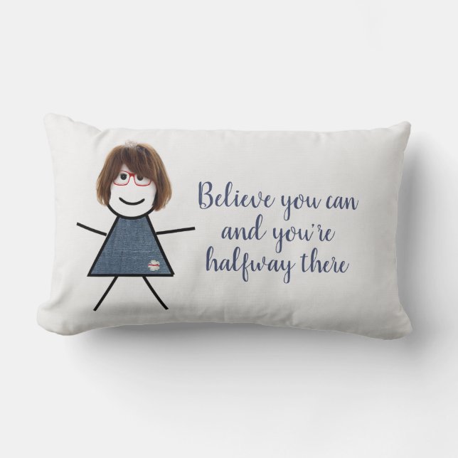 Stick Girl in Denim Dress with Quote Lumbarkudde (Framsida)