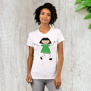 Stick Girl in Grönt Dress Womens T-Shirt