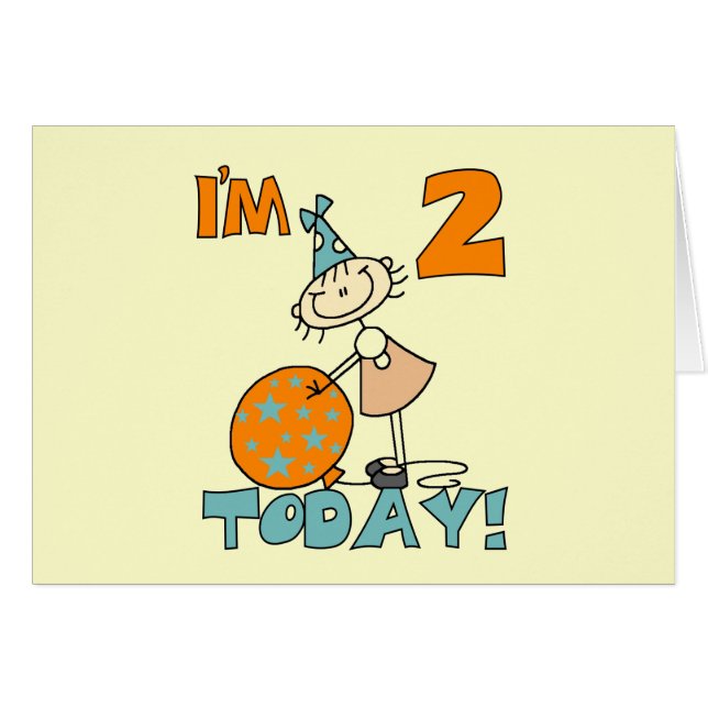 Stick Girl, jag är 2 idag Tshirts och presenter Hälsningskort (Framsidan Horizontal)