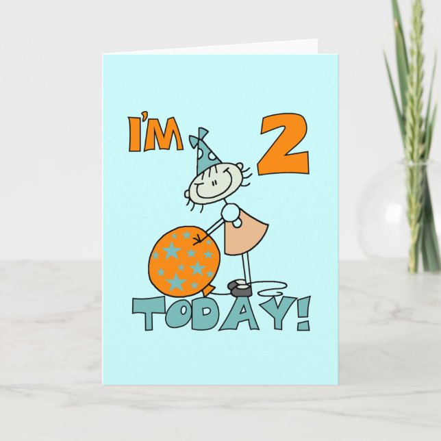 Stick Girl, jag är 2 idag Tshirts och presenter Kort (Framsida)