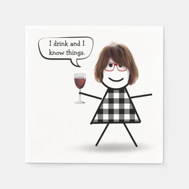 Stick Girl med Red Vin Party Humor Napkins Pappersservett (Framsidan)